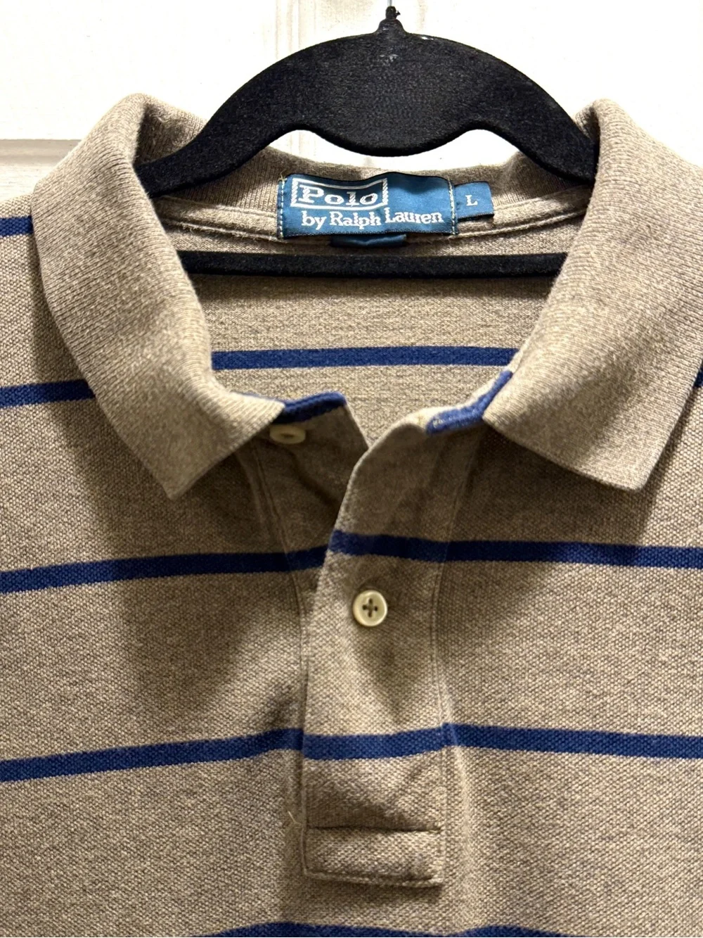 Polo by Ralph Lauren Shirt Mens Brown Navy Blue Striped Short Sleeve Polo Large